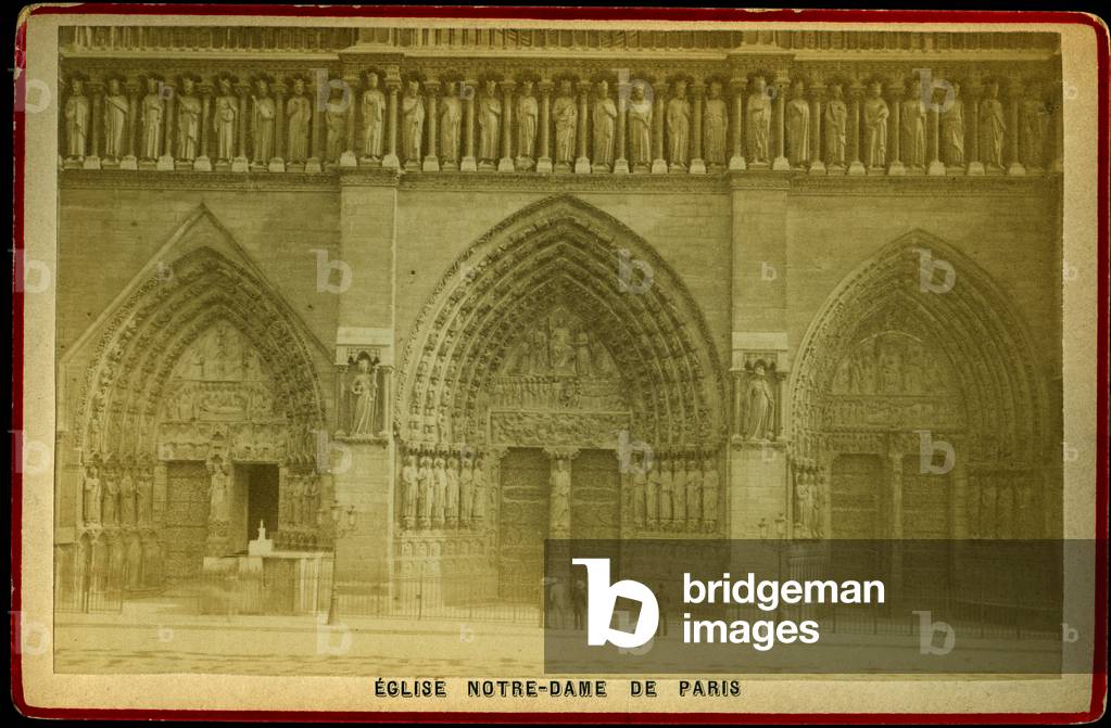 France, Ile-de-France, Paris (75): Facade of Notre Dame de Paris in restoration, 1869