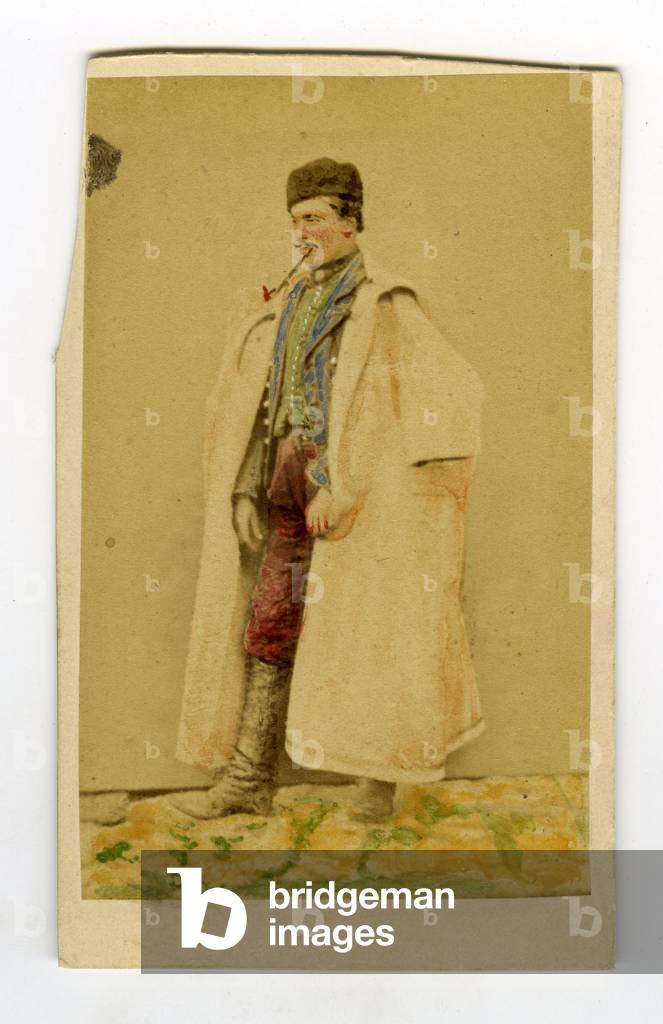 Hungary, Colorised studio photo of a Hungarian aristocrat with his pipe and hat, 1855