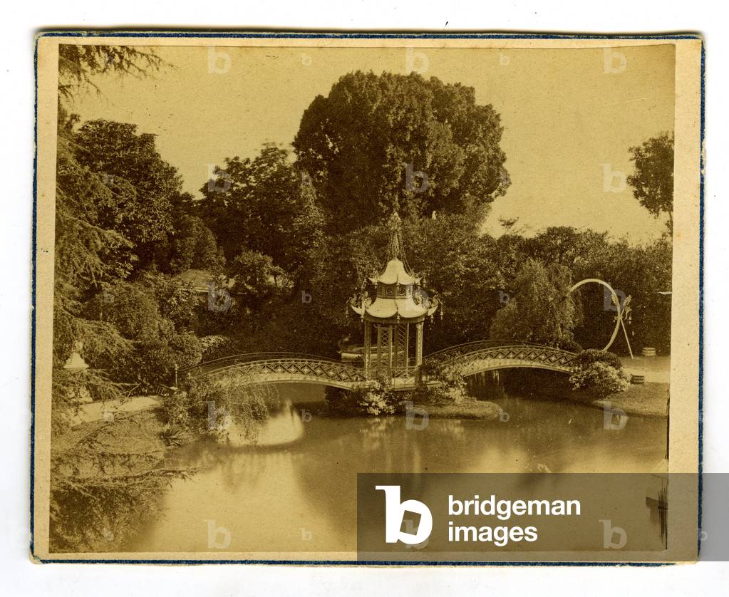 Orleans, Loiret (45), Centre, France, Pavilion and Chinese bridge in an Orleans park, 1865