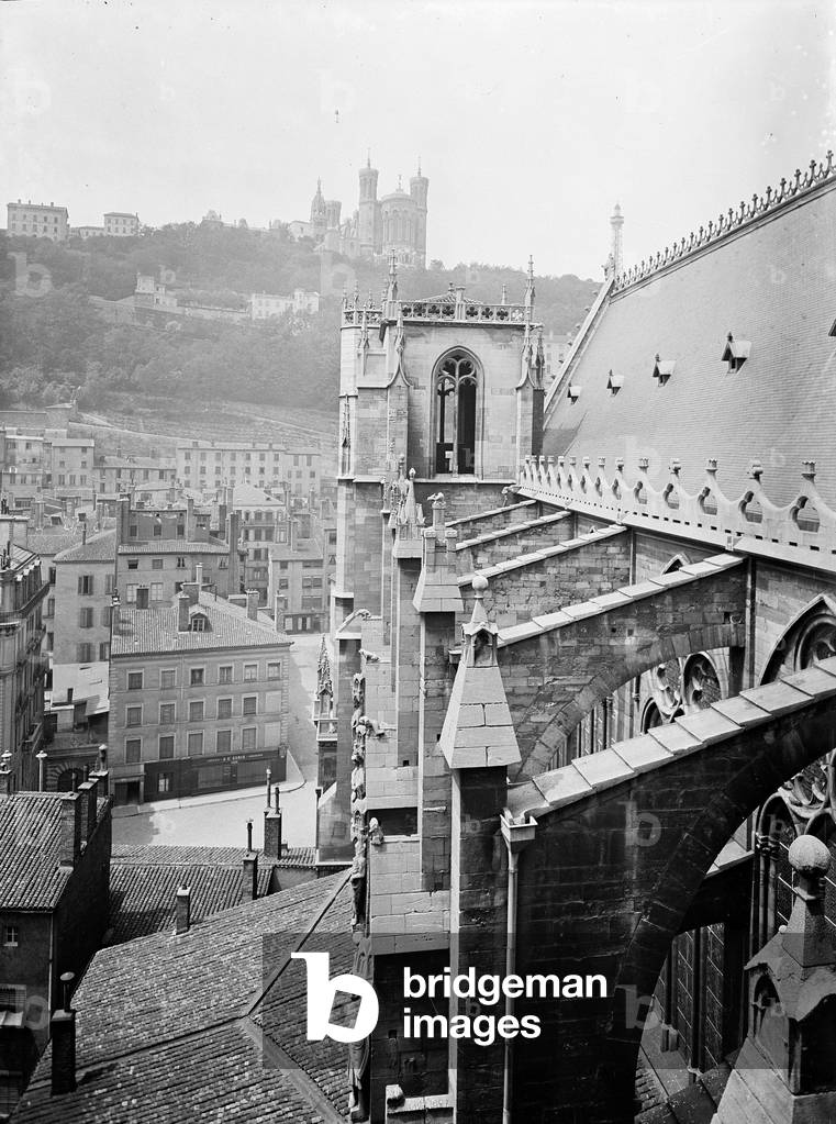France, Rhone-Alpes, Rhone (69), Lyon: Saint Jean district, cathedrale Saint Jean, view of a tower from the roof, 1907