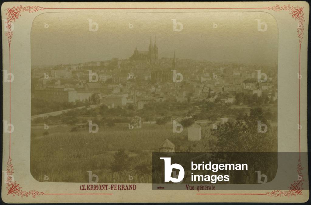 France, Auvergne, Puy-de-Dome (63), Clermont-Ferrand: General view with its cathedrale and its finished arrows, 1885