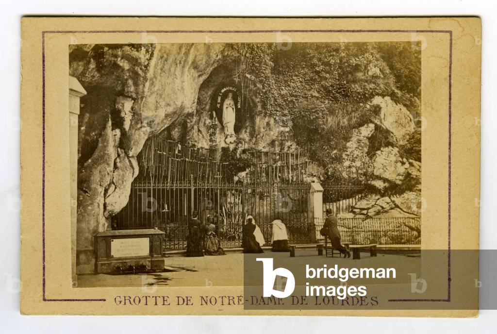Lourdes, Hautes-Pyrenees (65), Midi-Pyrenees, France, Grotte de Lourdes with pelerins, 1872