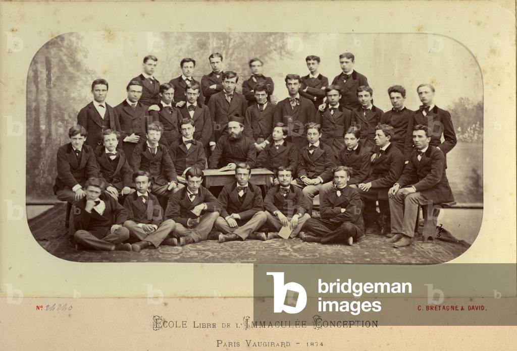 France, Ile-de-France, Paris (75): group photo of a class of the free school of immaculate conception, 1874