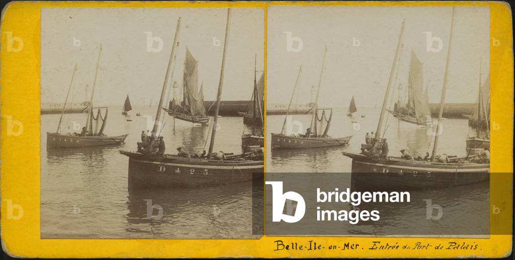 France, Brittany, Morbihan (56), Bell-Ile-en-Mer: Entrée du port de Palais, 1890 - boat: D 423