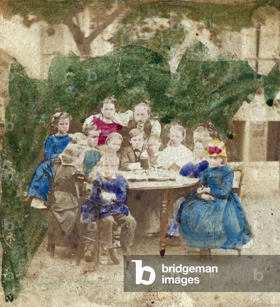 Colorisee photo showing a child's taste in a Chateau, 1865