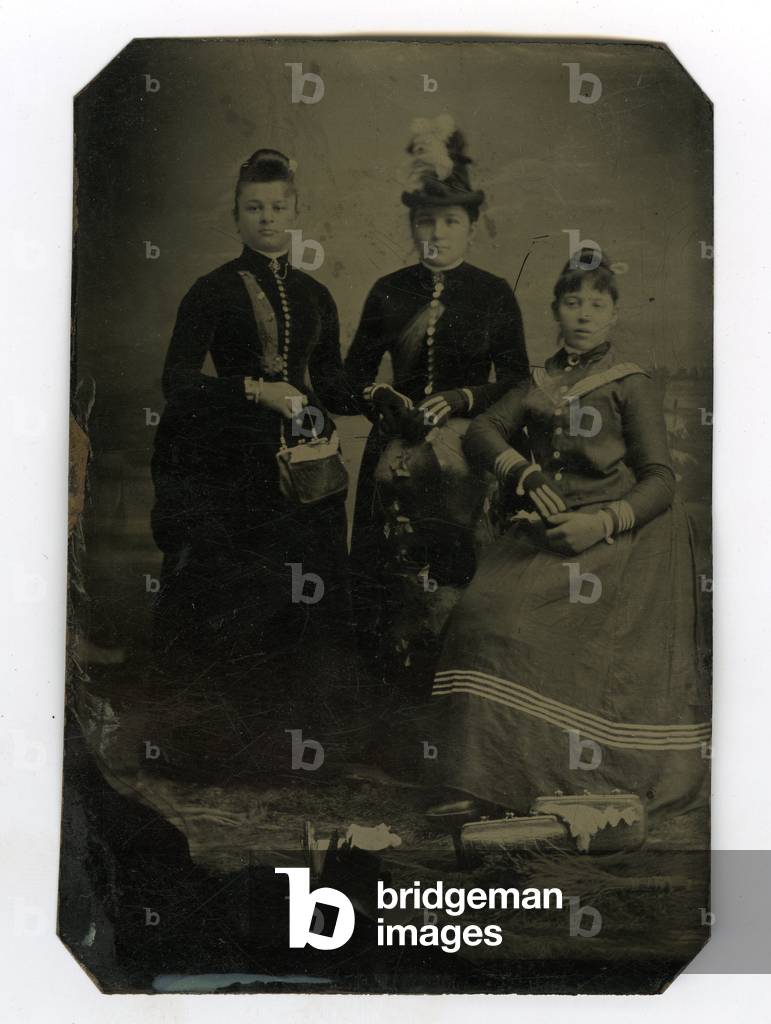 France, Three young women pose in studio, 1880