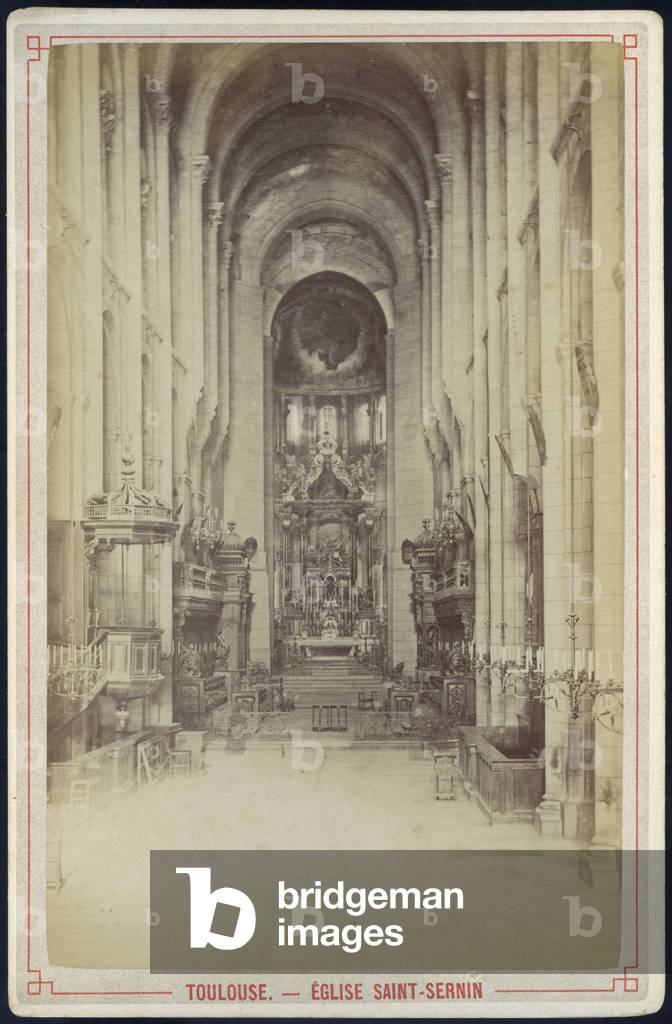 France, Midi-Pyrenees, Haute-Garonne (31), Toulouse: The interior of the church Saint Sernin, 1880 - A.Trantoul at the corner of the streets of Pomme and Alsace Lorraine Toulouse