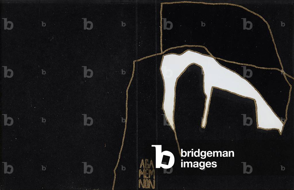 Design for Book Cover of Agamemnon (pencil, gold pen and gouache)