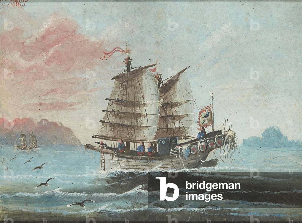 A Junk at Sea (gouache)