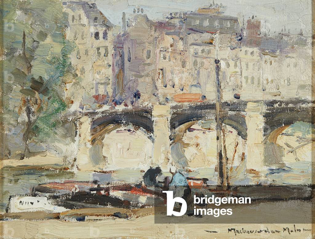 Boats on the Seine, Paris (oil on board)