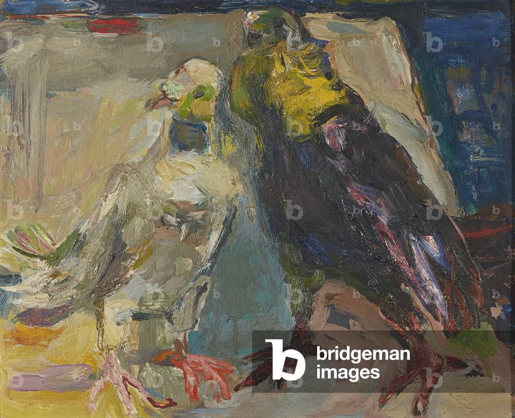Two Pigeons (oil on board)
