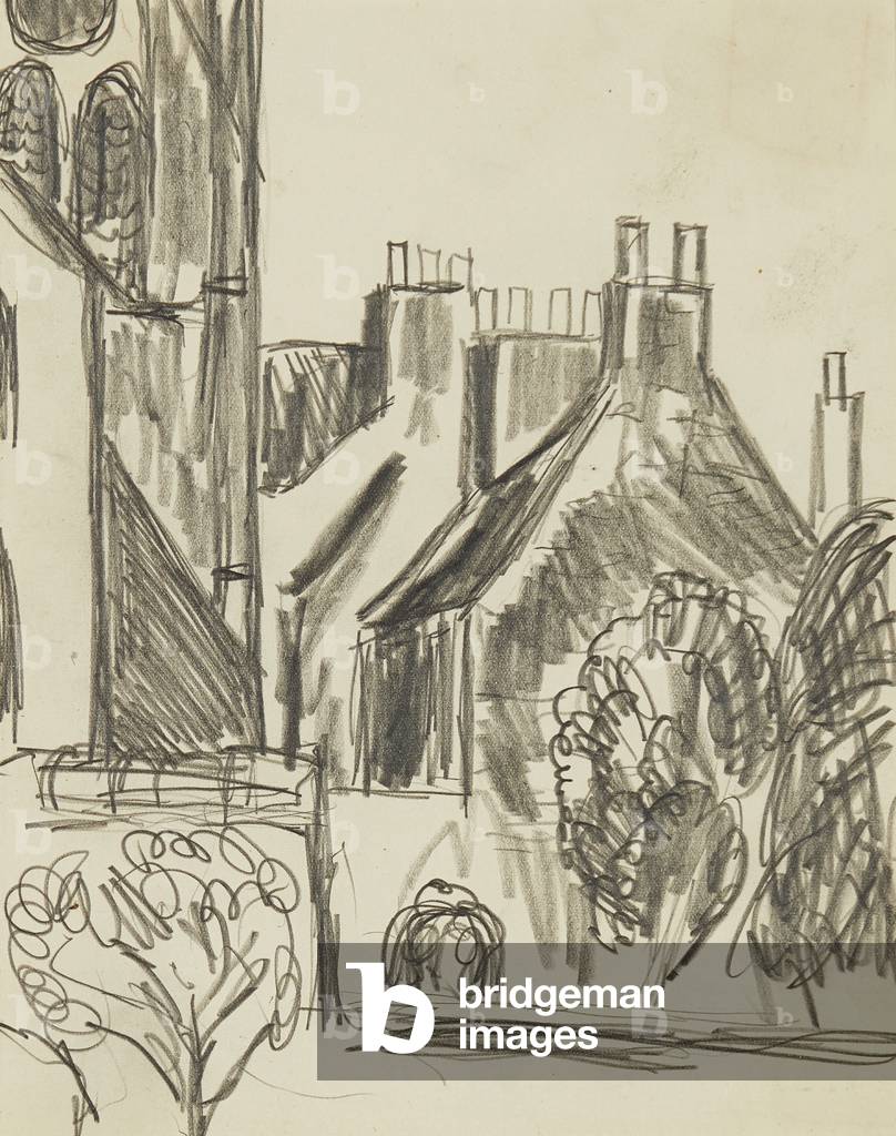Rooftops Beyond the Churchyard (pencil)