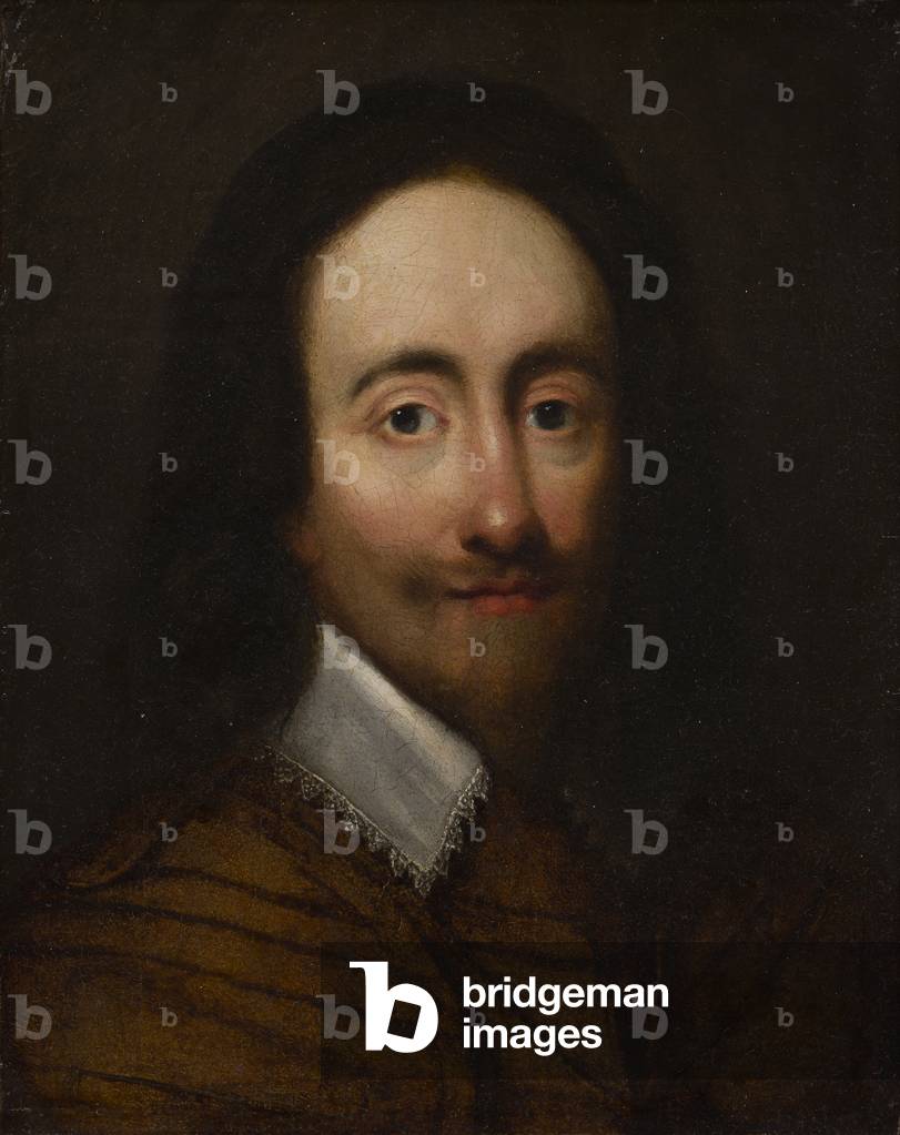 Portrait of King Charles I (oil on silver gilt leather)