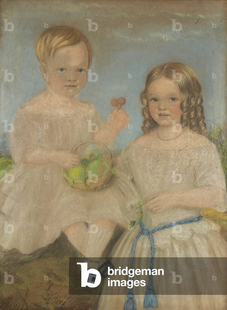 A Group Portrait of Brother And Sister (pastel)