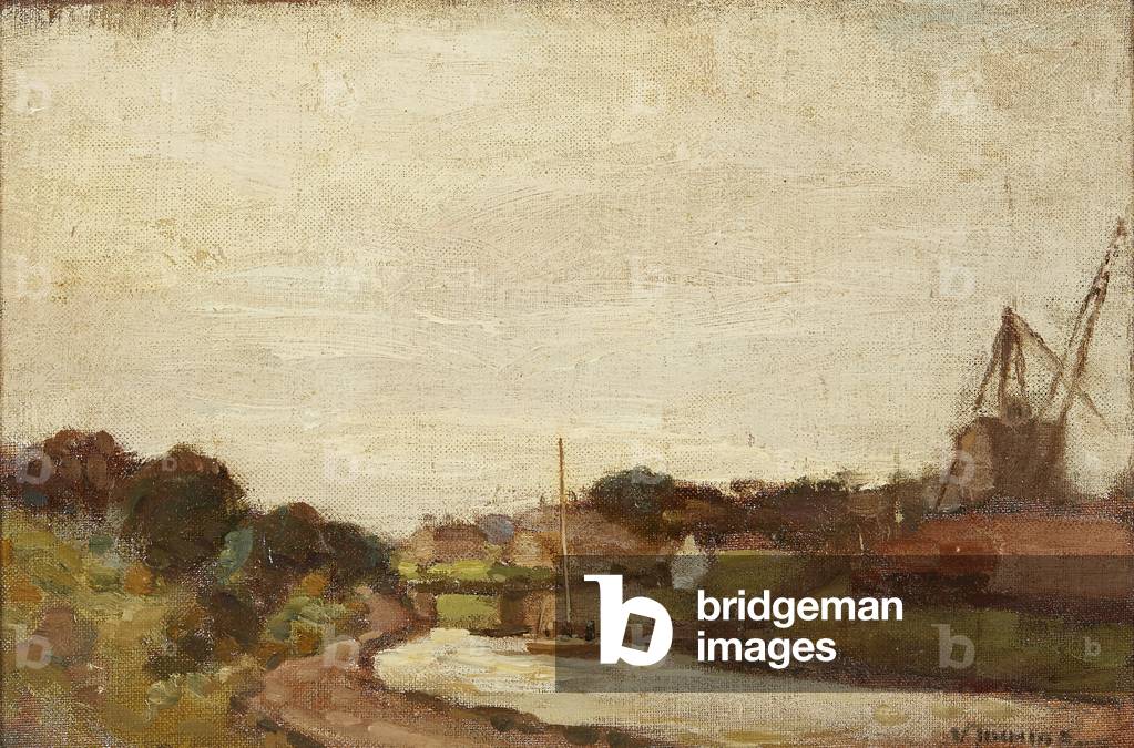 Yacht Passing Through the Forth and Clyde Canal (oil on canvas)