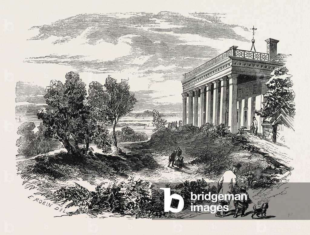 View of Washington's House, Mount Vernon,USA, 1870s Engraving