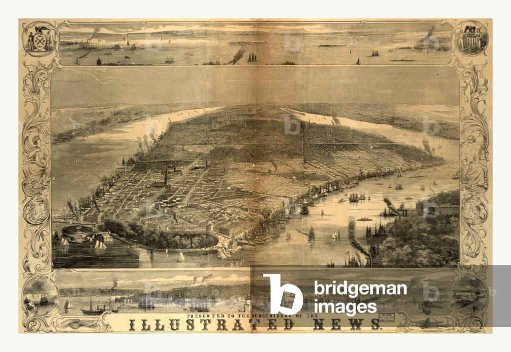 Bird's Eye View of the City of New York, 19th Century, US, USA, America