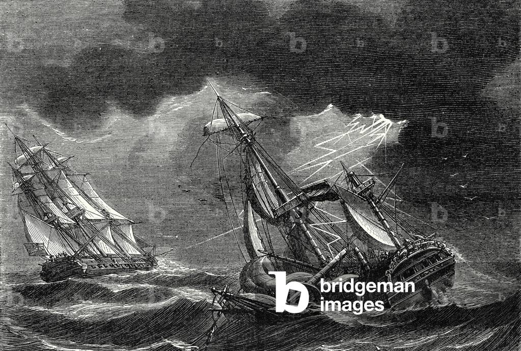 The Ship of Captain Cook is Spared Thanks to His Lightning Rod While a Dutch Ship is Almost Struck by Lightning