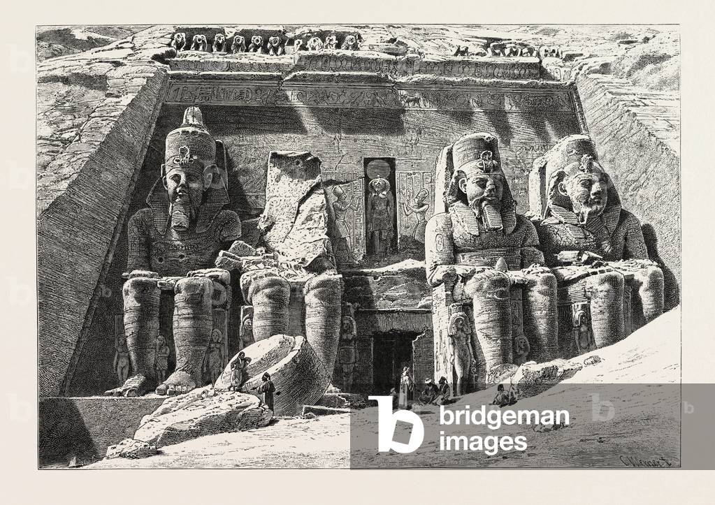 Rock Temple of Aboo Simbel. Egypt, Engraving 1879