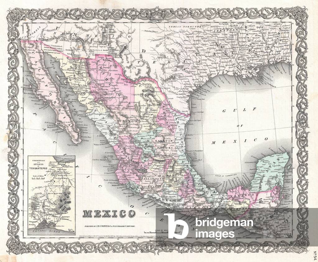 1855, Colton Map of Mexico