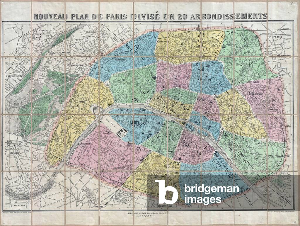 1881, Lefevre Pocket Map or Plan of Paris, France