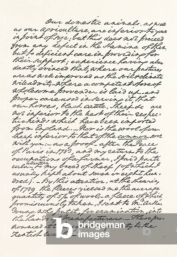 Facsimile of a Portion of a Letter from Washington, Addressed to Sir J. Sinclair, Bart., 1870s Engraving