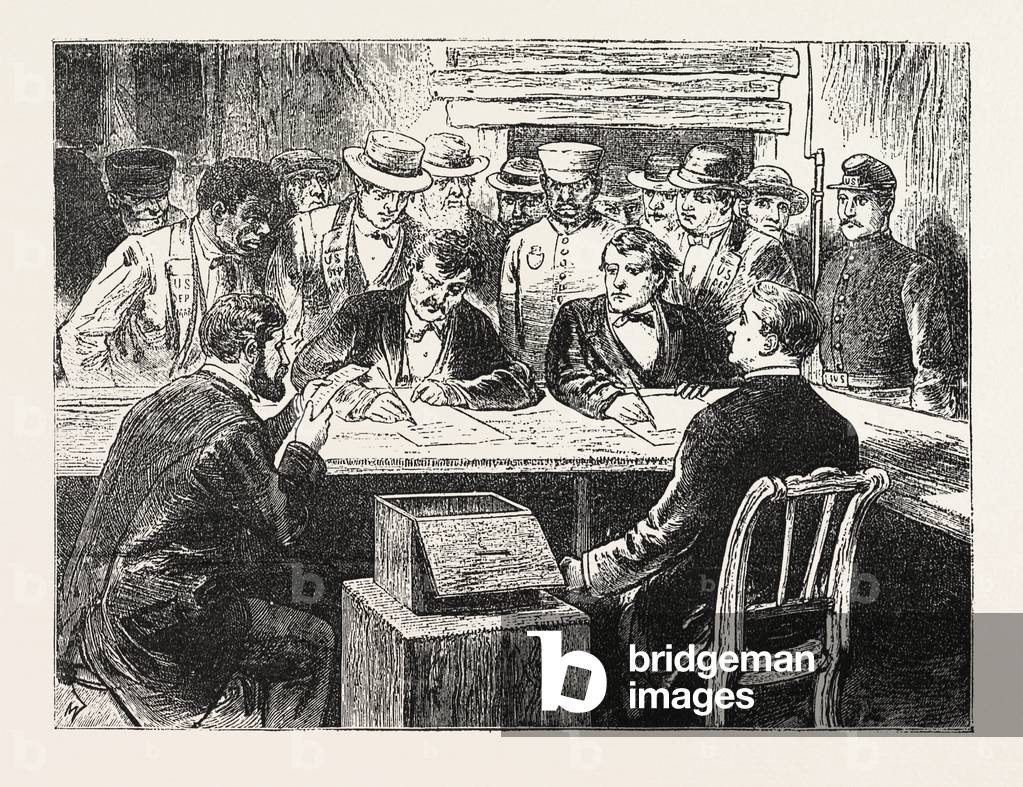 Presidential Election, Counting the Votes, Engraving 1876, US, USA, America, United States, Elections, Voting
