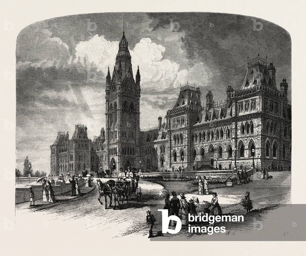 Ottawa, Main Buildings, Houses of Parliament, Canada, Nineteenth Century Engraving