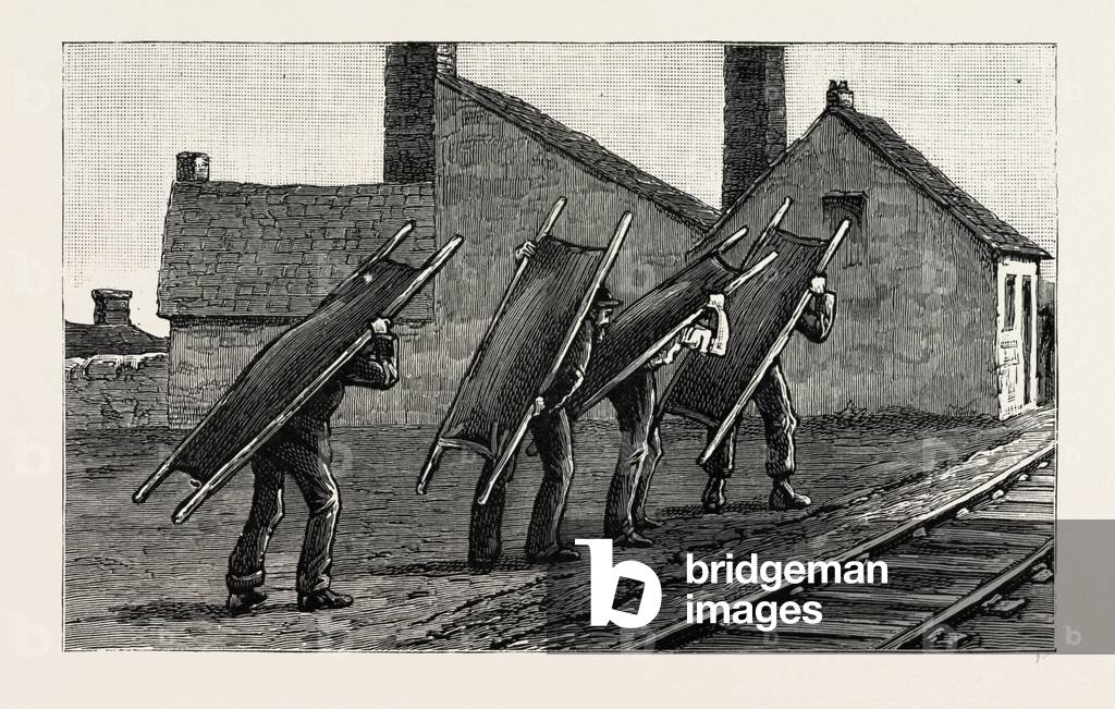 Colliery Explosion at Llanerch, Monmouthshire, More Stretchers, Engraving 1890, UK, U.K.