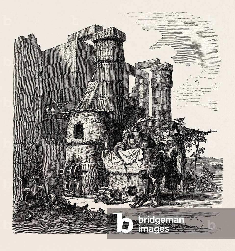 Nursery for Chickens And Children in the Ruins of Luksor. Egypt, Engraving 1879