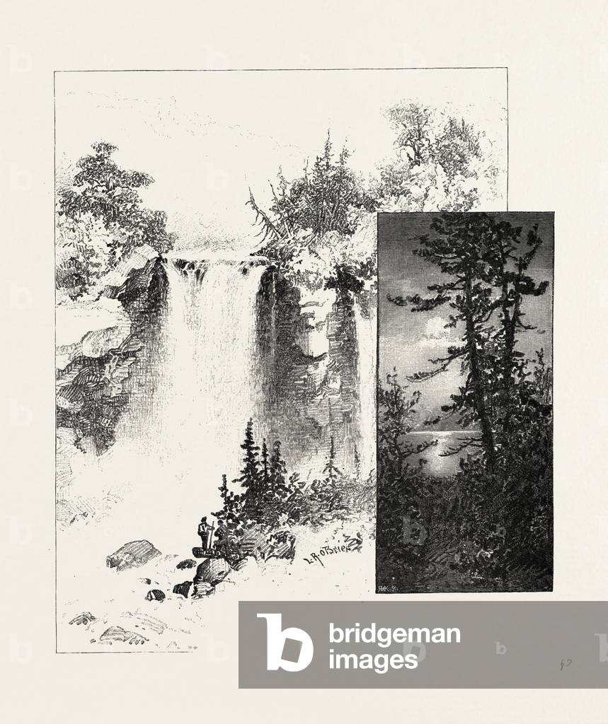 Eugenia Falls, and a Glimpse of Georgian Bay, Canada, Nineteenth Century Engraving
