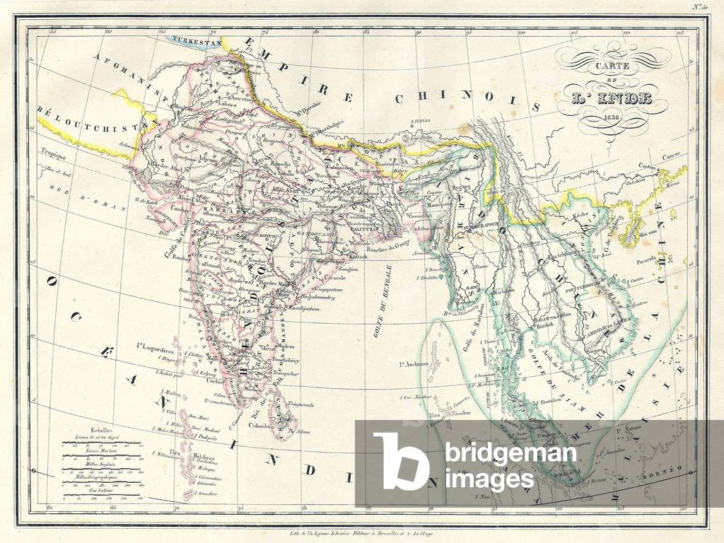 1837, Malte-Brun Map of India, Burma and Southeast Asia, Siam , Vietnam