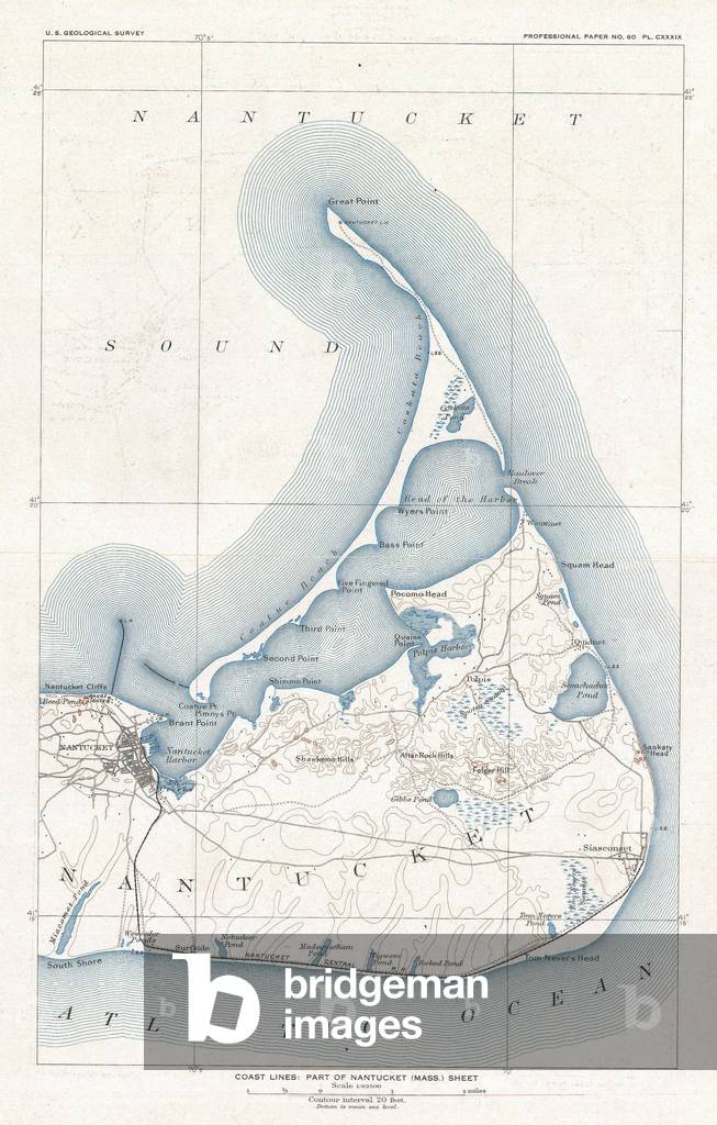 1919, U.S. Geological Survey Map of Nantucket, Massachusetts