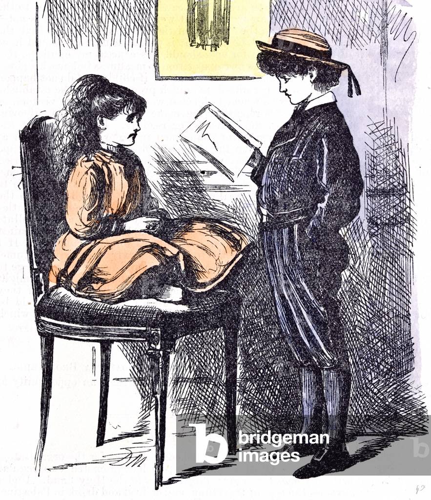Boy and Girl Learning, 1873 (colour litho)