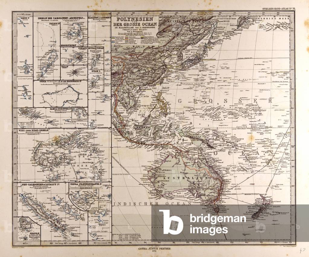 Map of Polynesia and Oceania, 1872 (engraving)
