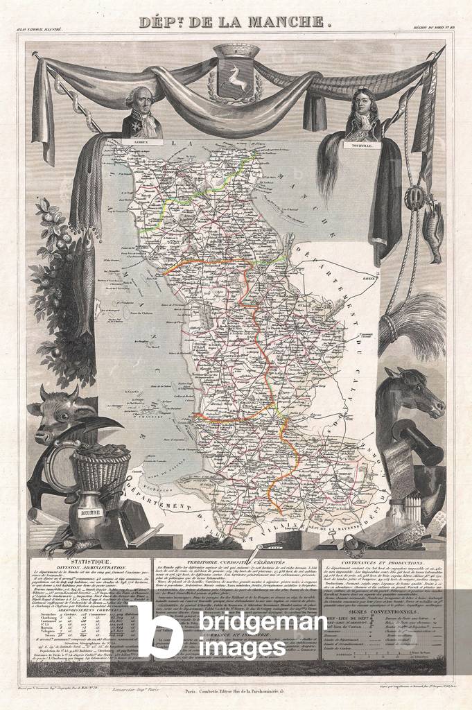 1852, Levasseur Map of the Department De La Manche, France