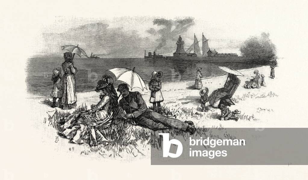 Central Ontario, on the Beach, Cobourg, Canada, Nineteenth Century Engraving