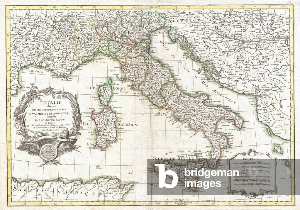1770, Janvier Map of Italy