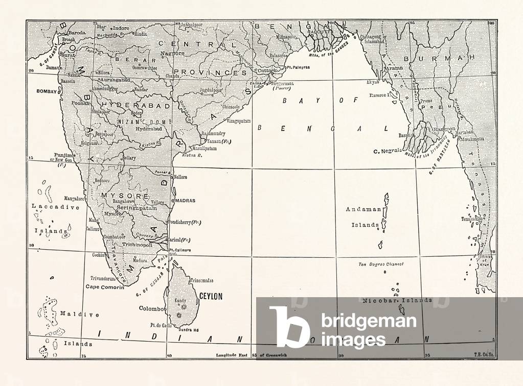 Map of Lower India and Ceylon, Sri Lanka