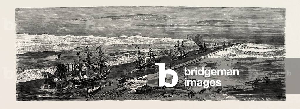 View on the Suez Canal, Egypt, Engraving 1879