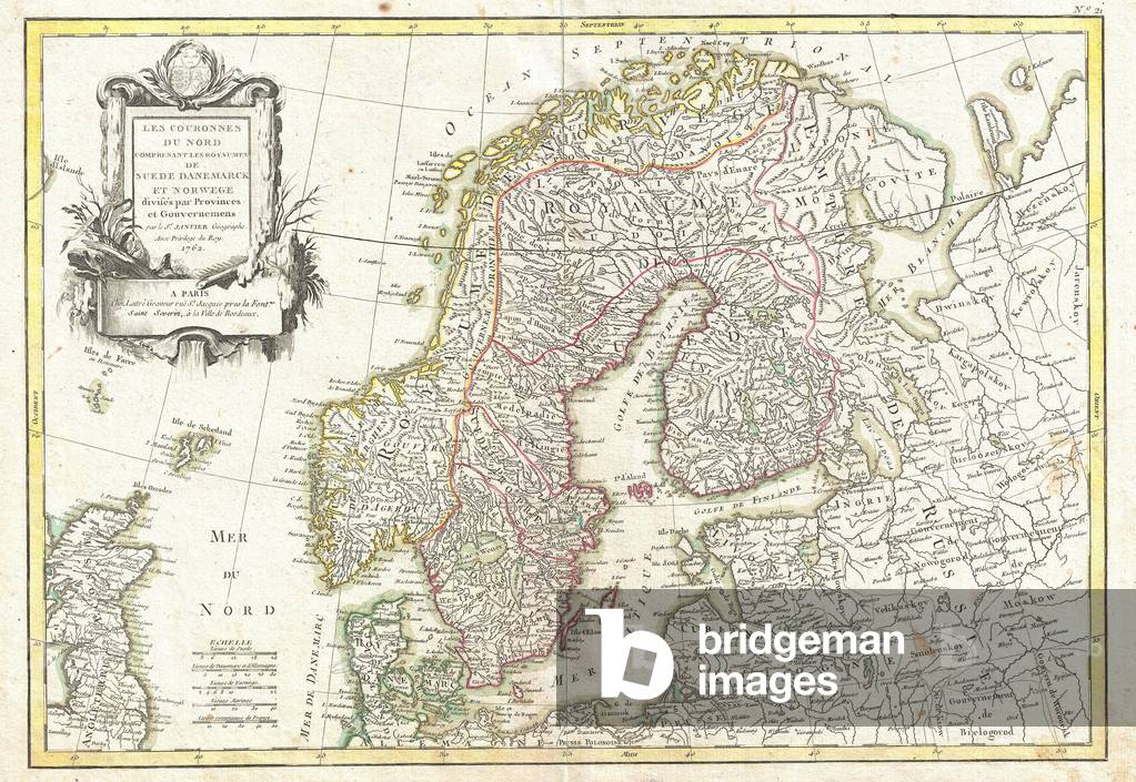1762, Janvier Map of Scandinavia, Norway, Sweden, Denmark, Finland