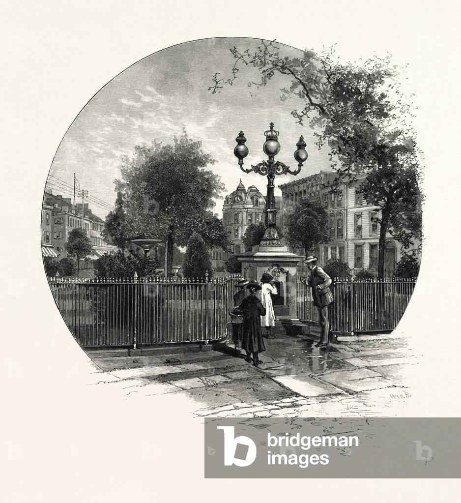 Drinking Fountain in the Gore, Canada, Nineteenth Century Engraving