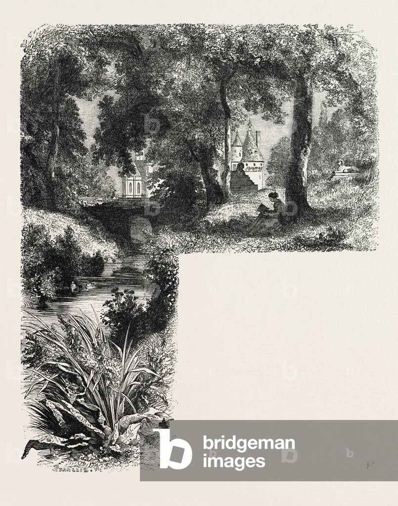 Castle Chenonceaux, France. Engraving 1855