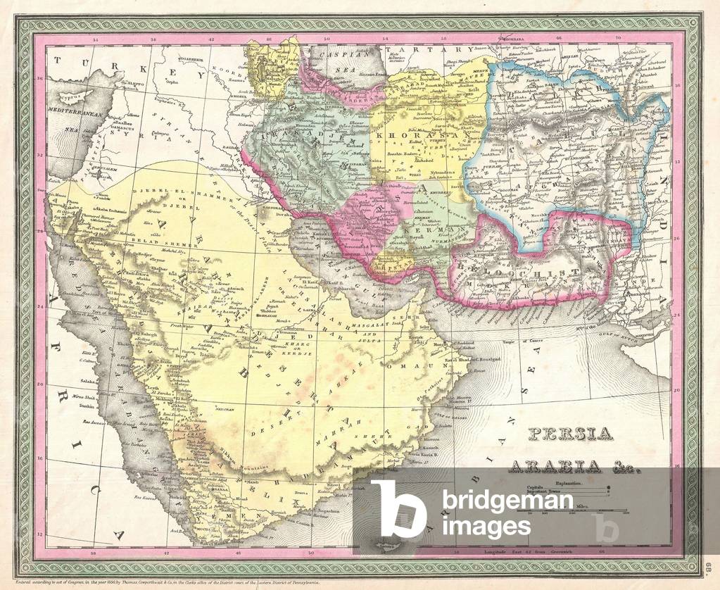 1850, Mitchell Map of Arabia, Persia, Afghanistan
