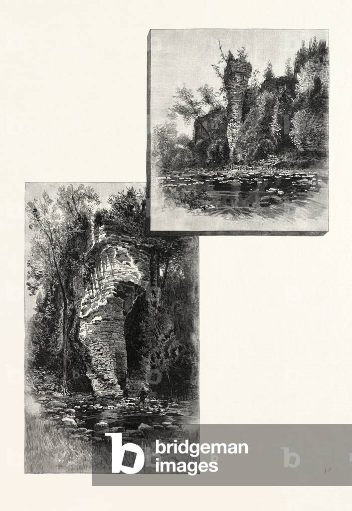Lover's Leap, Elora (Left); Watch-Tower Rock, Irvine River (Right), Canada, Nineteenth Century Engraving
