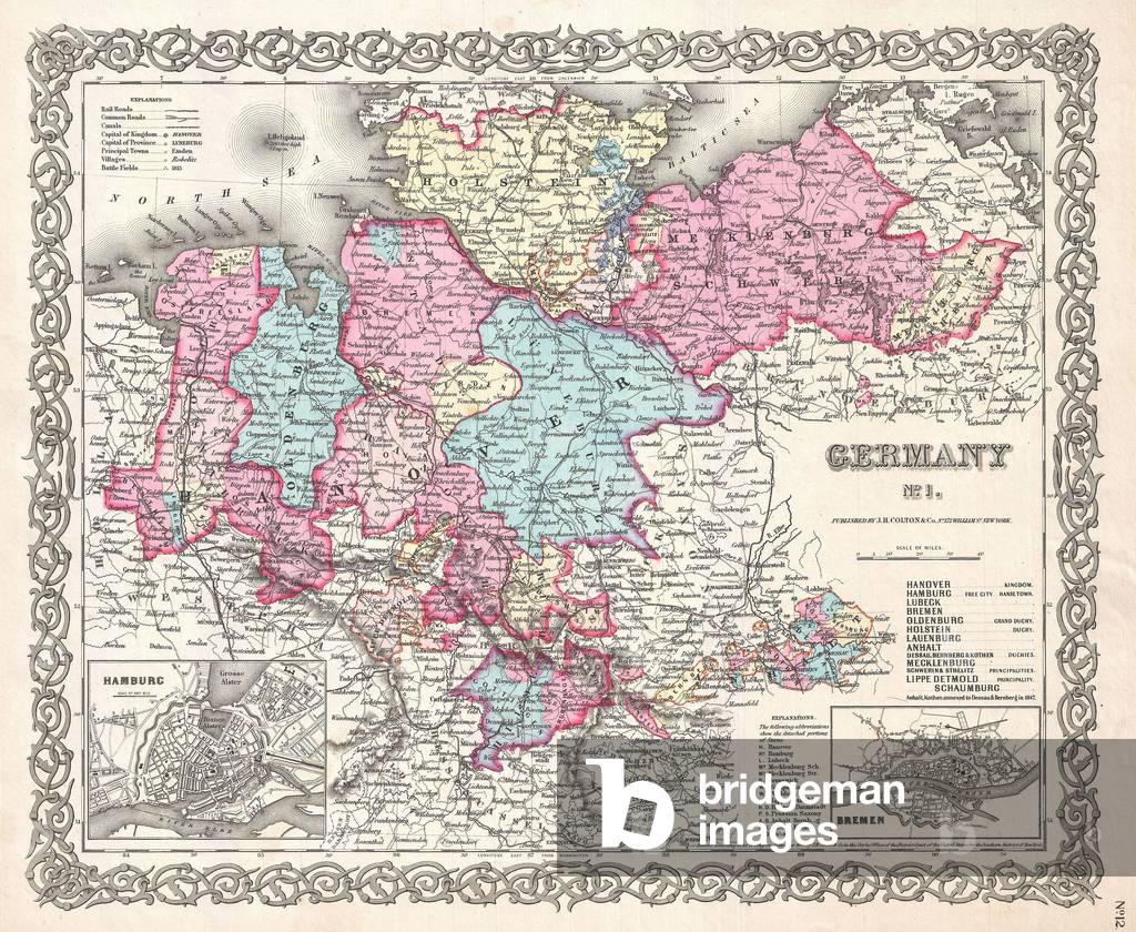 1855, Colton Map of Hanover and Holstein, Germany
