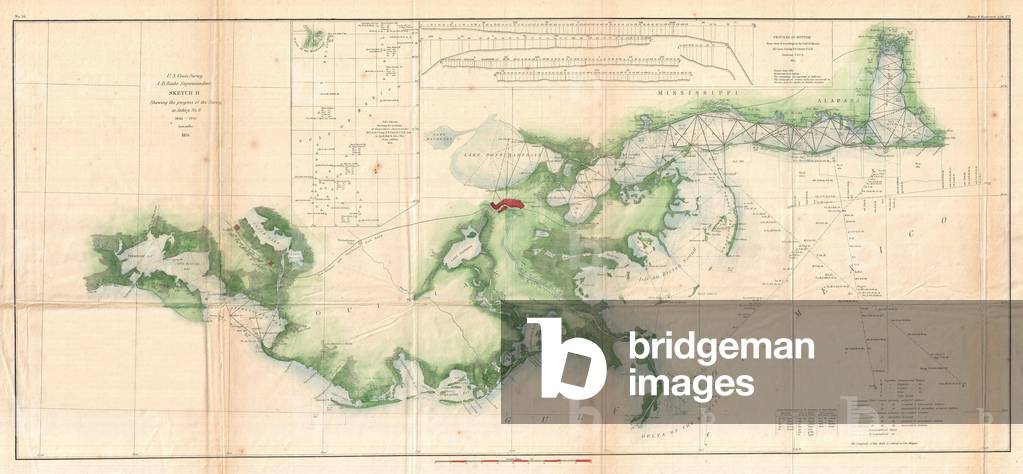 1855, U.S. Coast Survey Map of the Delta of the Mississippi River