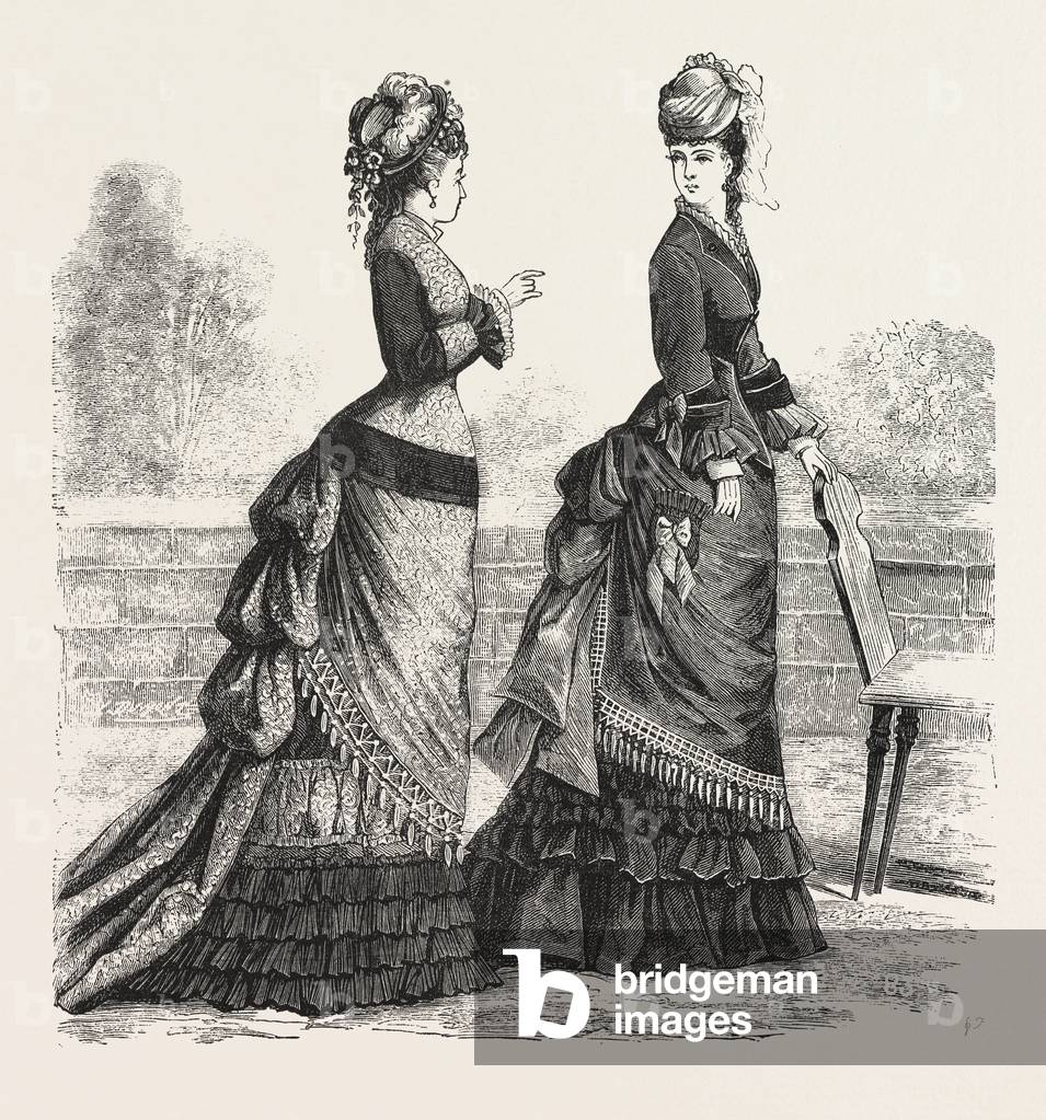 Fashion Two New Walking Costumes, Engraving 1876, UK