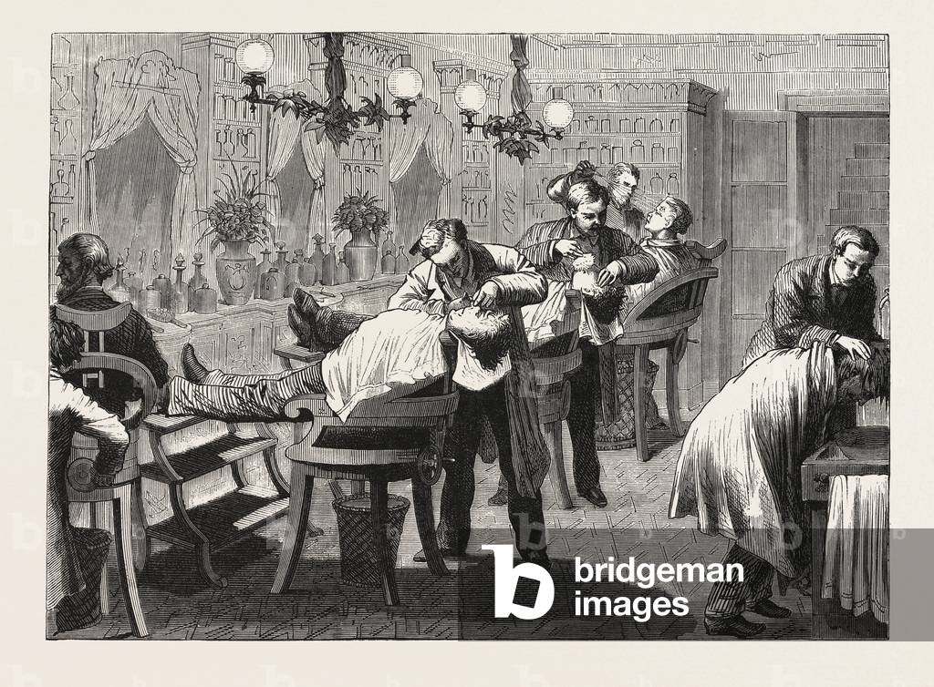 Easy Shaving, in the American Style, Engraving 1876, US, USA, America, United States