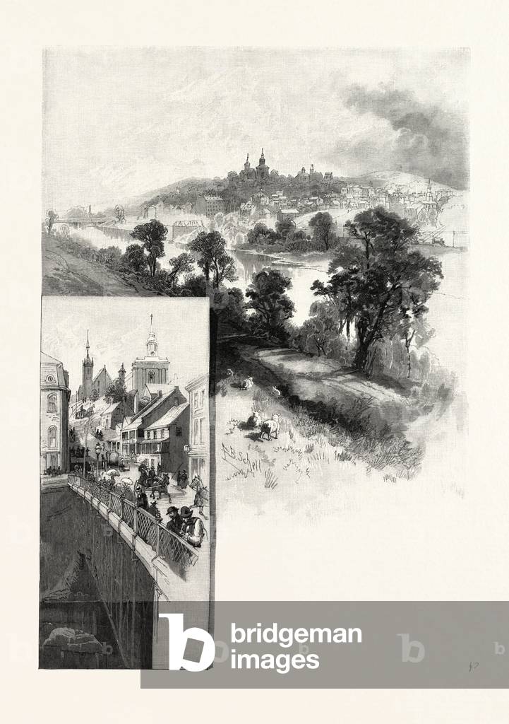 South Eastern Quebec, Sherbrooke (Right), Commercial Street (Left), Canada, Nineteenth Century Engraving